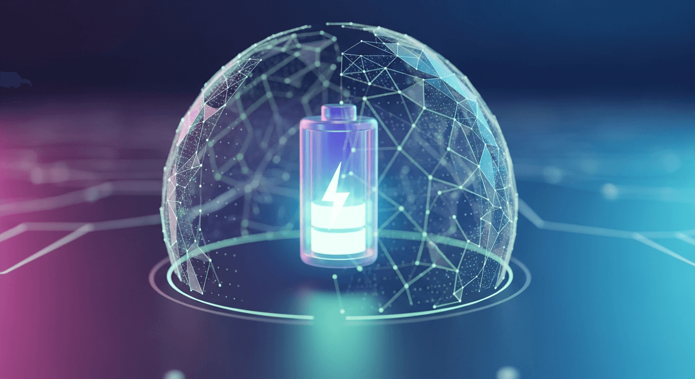 A 3D render showing a glowing battery icon being shielded by a protective digital barrier, symbolizing MDM policy protection against OS-level battery optimization for critical apps.
