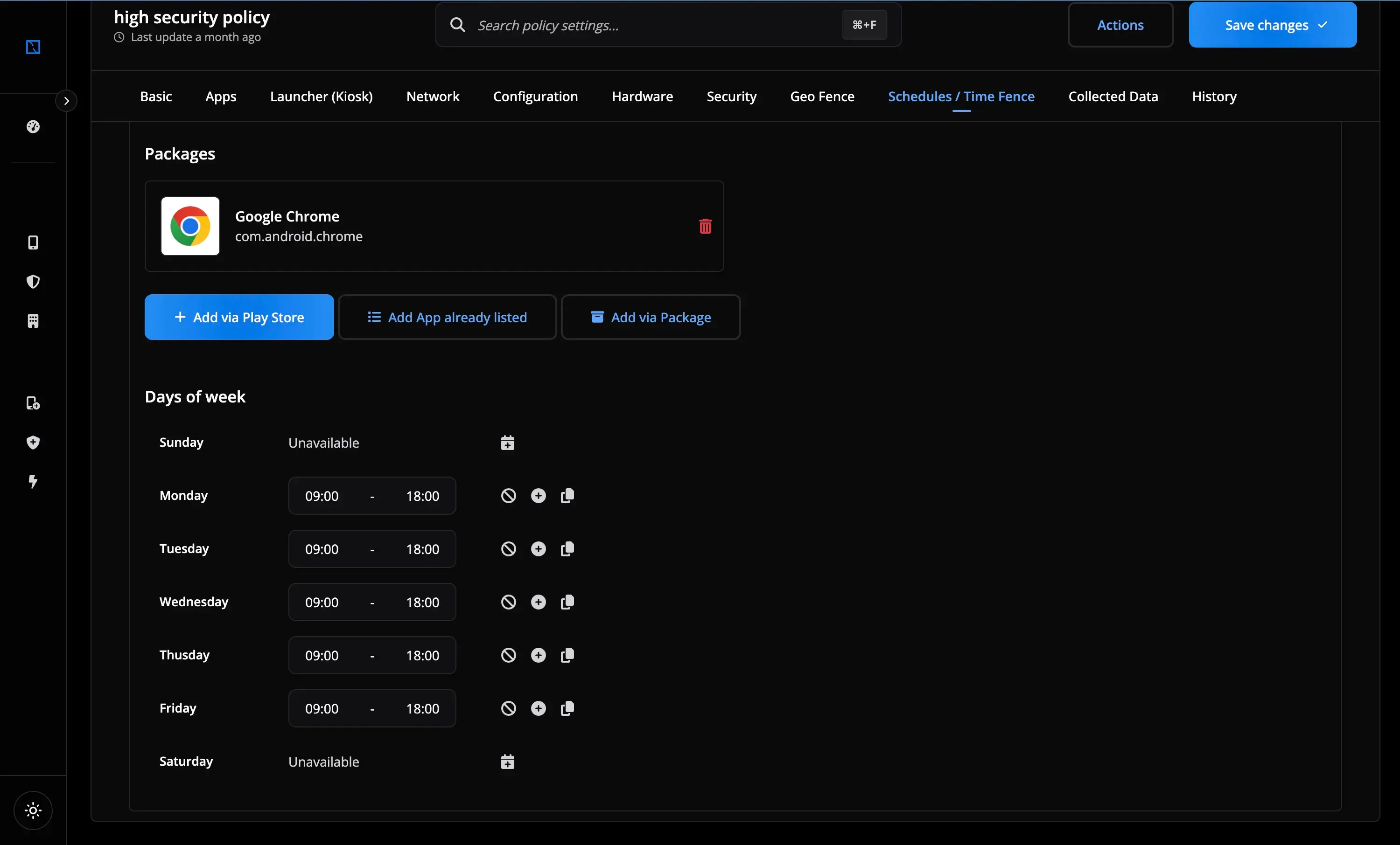screenshot of nomid mdm dashboard step 3 of configuring time fence